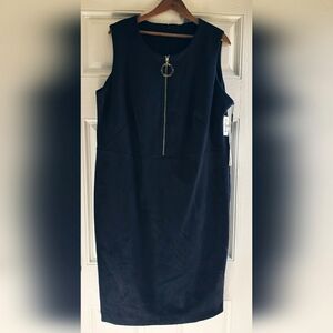 NWT Calvin Klein Woman Navy Blue Sleeveless Suede Dress Size 18W